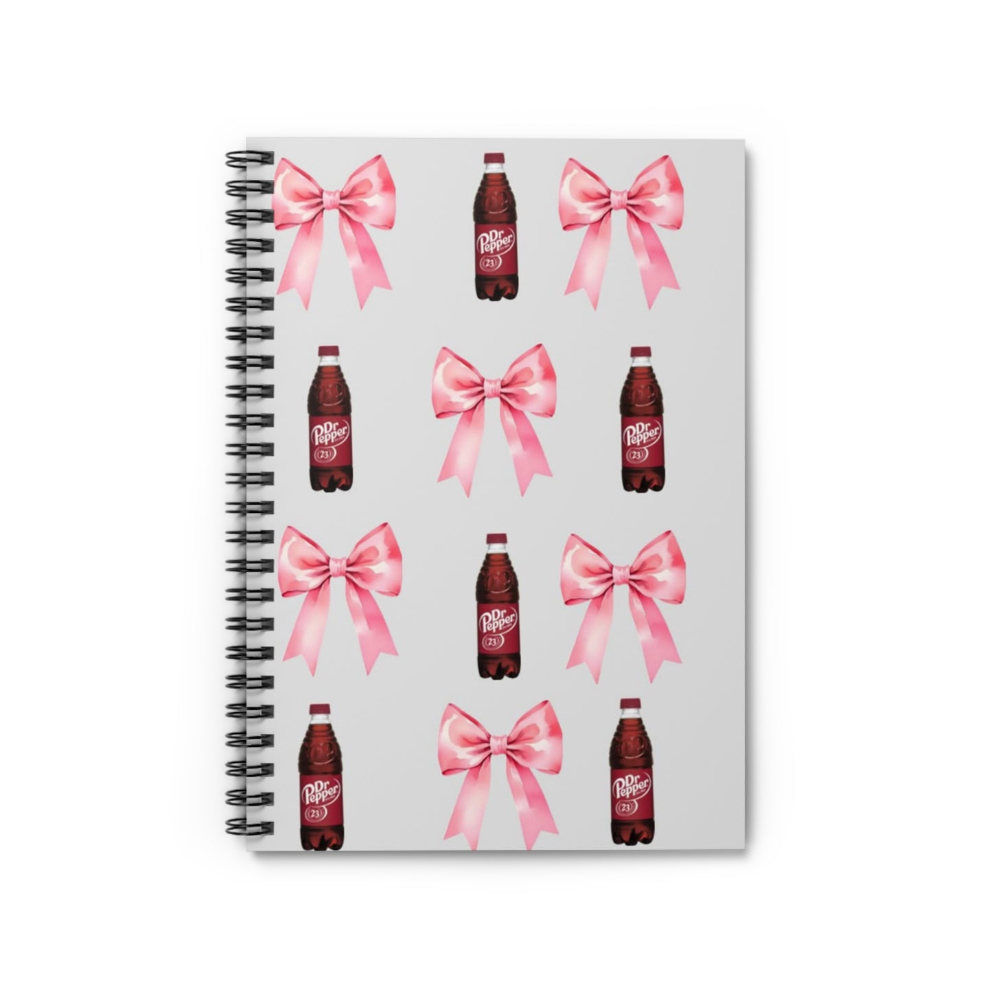 Spiral Notebook - Pink Bows and Dr Pepper Design - Ruled Line