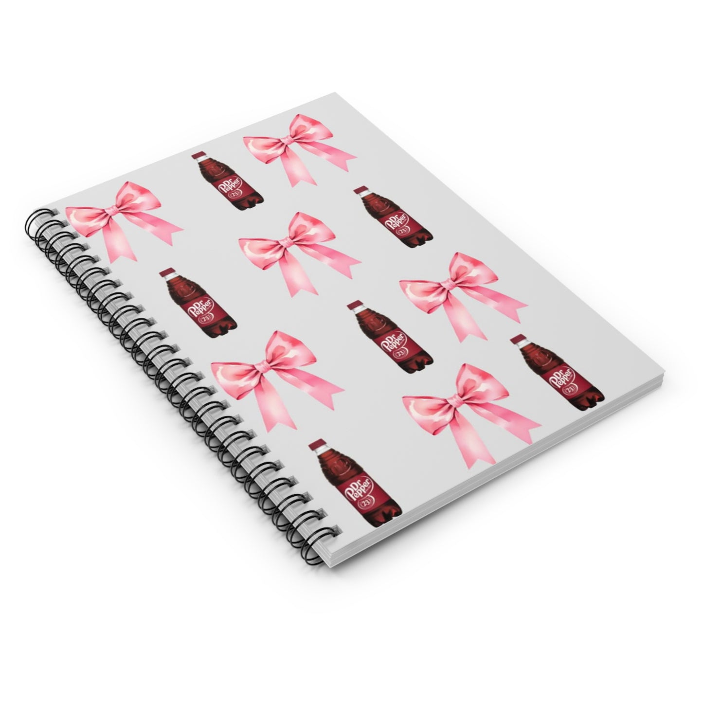 Spiral Notebook - Pink Bows and Dr Pepper Design - Ruled Line