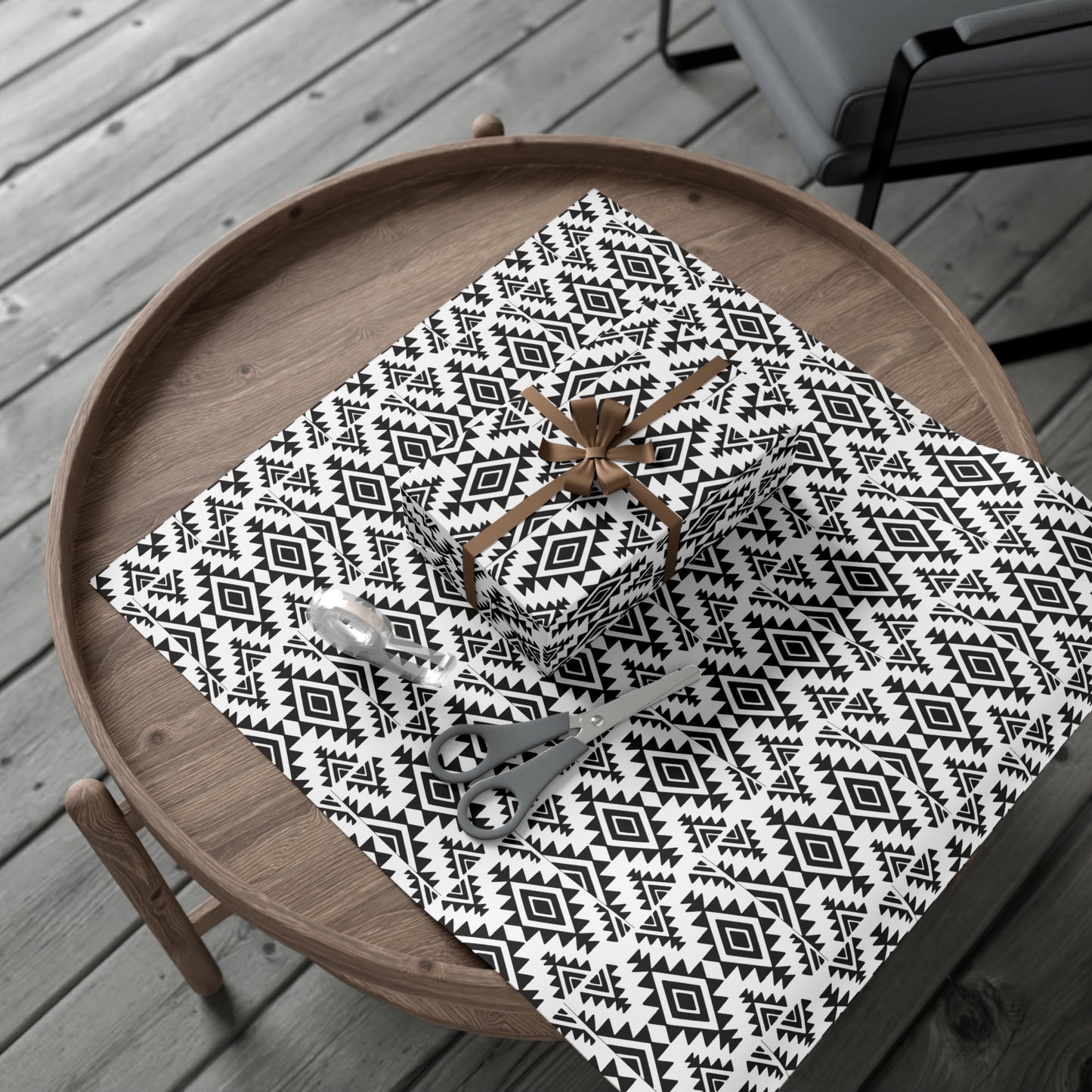 Stylish Black and White Aztec Pattern Gift Wrap Paper - Perfect for Any Occasion