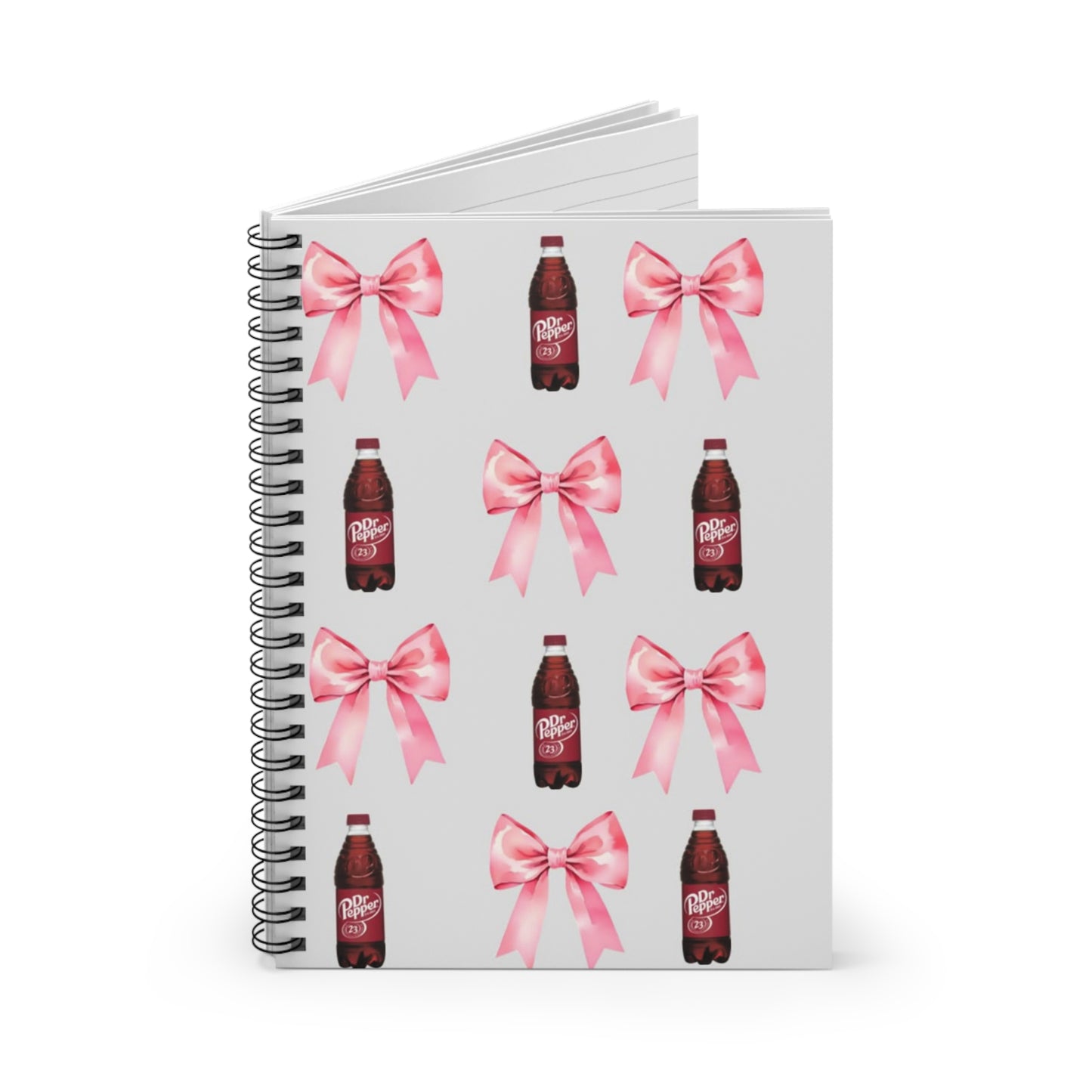 Spiral Notebook - Pink Bows and Dr Pepper Design - Ruled Line