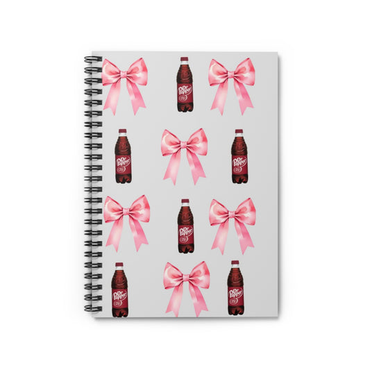 Spiral Notebook - Pink Bows and Dr Pepper Design - Ruled Line